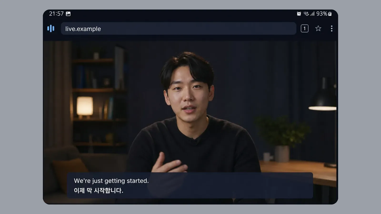 브라우저에서 영상을 보며 자막 창이 떠 있는 모습