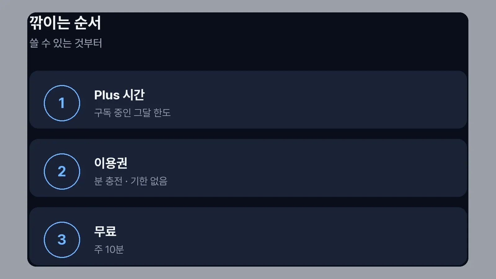 Plus 시간·이용권·무료 순으로 쓰이는 안내